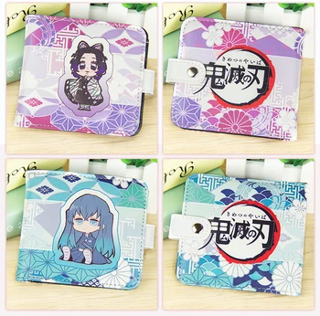 Anime Demon Slayer Agatsuma Zenitsu Inosuke Nezuko Kort Knappen Lommebok Folding Glidelås Veske Mynt Posen