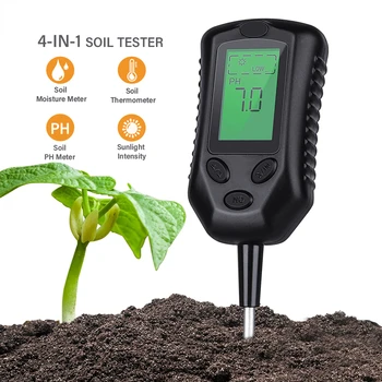4-i-1 Jord Meter PH/Fuktighet/Sollys/Temperatur Humidometer Surhet Overvåke Hagearbeid Oppdrett Planting Fuktighet Sensor Tester