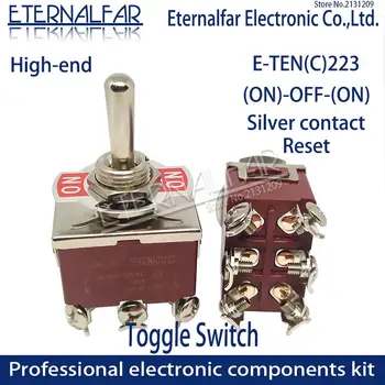 High-end E-TEN223 Kvalitet Sølv Kontakt DPST 12MM 16A 250V AC (PÅ)-AV-(PÅ) 6 Tilbakestille Pin-Rocker Veksle Skyv Bryteren Vanntett