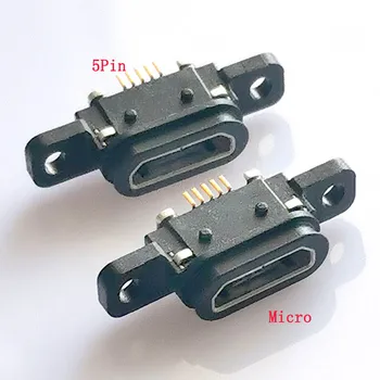 2stk 5PCS Micro USB 5pin Lader Jack Socket Dock-Porten 5P IP67 Vanntett Kvinnelige Kontakt Med skruehullet