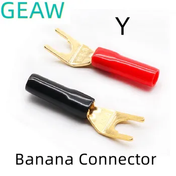 4stk Y-stil Spade Banana Plug gullbelagt Tuning Fork Banana Plug Jack Plug Loddefritt Høyttaler Kabel Strøm-Terminal Kontakt