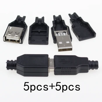IMC hot Nye (5pcs Mannlige+5pcs Kvinnelige) USB-4 Pin Plugg Kontakten Kontakten Med Svart Plast Cover