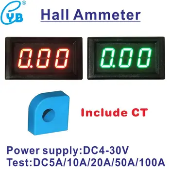 YB28C LED Digital Gjeldende Meter DC 0-5A 10A 20A 50A 100A Ammeter med Transformator CT Hall Sensor Ampere Måle Amp Panelet Tester