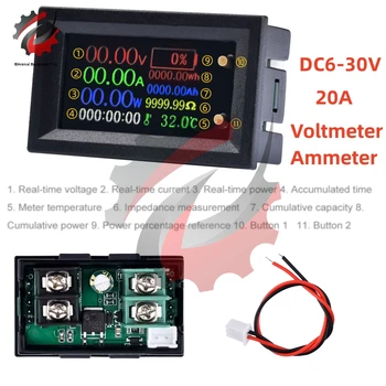 DC30V20A IPS LCD Digitalt Voltmeter Ammeter 9in1 Multifunksjon Tester Spenning Strøm elektrisk Energi Batteriet Elektrisitet Test Meter