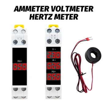 Din-Skinne 18mm Spenning Strøm HZ Meter AC 80-500V 220V 380V 100A Modulære Ammeter Voltmeter LED-Indikator Digital Volt Tester
