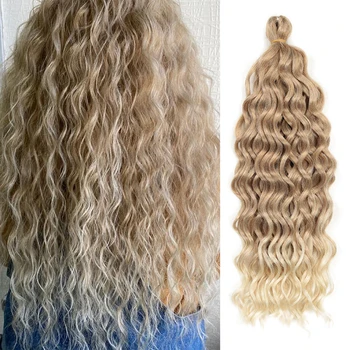 18Inch Ocean Wave Syntetisk Hair Extensions Hawaii Curl Fletter Myk Afro Krøller Hekle Hår For kvinner HeyMidea