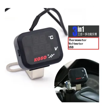 Digitale Måleren Monitor 3 i 1 Motorsykkel LED Spenning Termometer Dual Display Meter USB-Lader Moto Voltmeter temperaturmåler