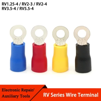 100Pcs RV1.25-4 RV2-3 RV2-4 RV3.5-4 RV5.5-4 Wire Terminal Crimp Skjøte PVC Isolasjon Runde Runde Kalde Trykk Slutten Koble