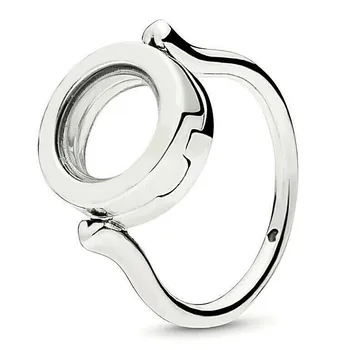 Ekte 925 Sterling Sølv Glitrende Signet Flytende Medaljong Med Crystal Ring For Kvinner Bryllup Europa Mote Smykker