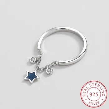 2022 NYE Klassiske Sapphire Blue Star Kjede Par Ringer For Kvinner Runde Full Diamond 925 Sterling Sølv Jubileum Gave Smykker
