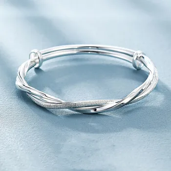 Nye 925 sterling sølv Vakre veve armbånd Bangles for kvinner mote fest bryllup, engasjement smykker Justerbar størrelse