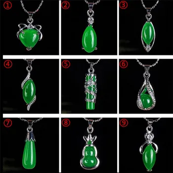 Naturlig Grønn Hetian Jade Anheng 925 Sølv Kjede Kinesisk Jadeite Amulett Mote Sjarm Smykker Gaver for Kvinner Henne