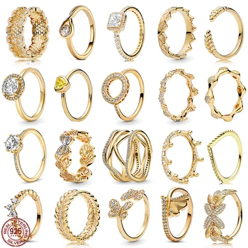 Nytt gull farge-serien ring 925 rent sølv krone blendende butterfly gruppe sjarm ring engasjement utsøkt mote crystal ring