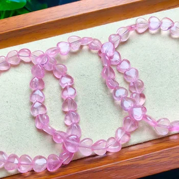 1 Pc Fengbaowu Naturlig Rosa Topas Hjerte Armbånd Reiki Krystall Healing Stein Mote Smykker Gave For Kvinner