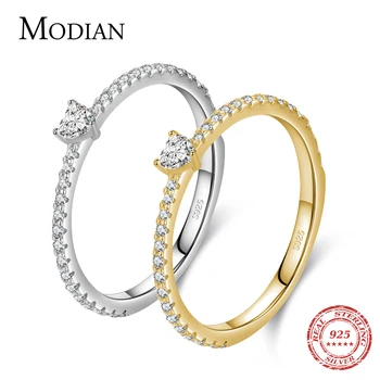 Modian 100% 925 Sterling Sølv Klassiske Enkle Hjerter Form av Høy Kvalitet CZ Finger Ring For Kvinner Bryllup Fine Smykker Anillo