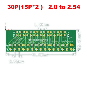 1PCS 30Pin 40Pin Dobbel Rad Pin-PCB Kretskort 2,0 mm TIL 2.54 mm Gjensidig Rotasjon Styret 15P/30P Test Styret Lodding PCB-Styret