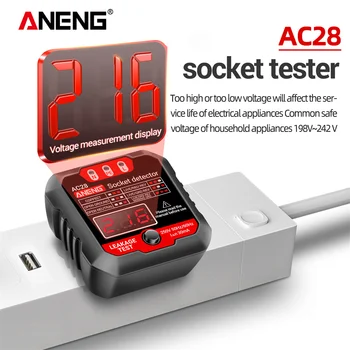 ANENG AC28 Digitale Display Socket Tester SKIPSFART OSS EU-Plugg Polaritet Fase Sjekk Detektor Spenning Test Multi-funksjon Electroscope