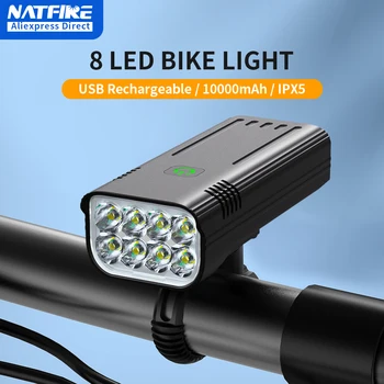 NATFIRE 8 LED Sykkel Lys 10000-6400mAh USB Oppladbar Sykkel Frontlys Super Lyse Lommelykt Lys Foran og Bak Bak lyset