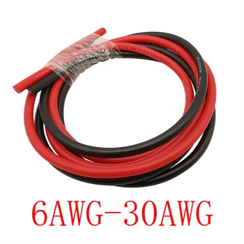 1Meter Svart+1Meter Rød Silikon Wire 6 8 10 12 14 16 18 20 22 24 26 28 30 AWG Varmebestandig Myk Silikon Elektrisk Kabel