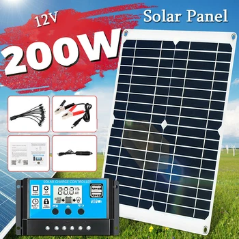 200W Solar Panel Kit 20A Kontrolleren 12V-Dual USB Port Portable Battery Power Bank Lader Styret For Utendørs Camping Yacht Lys