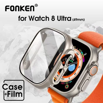Fonken Glass+Case for Apple-Se 8 Ultra 49mm Smartwatch PC Tilfelle Skjermen Protector Støtfanger Herdet Beskyttende Deksel Shell Film