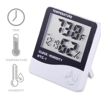 Øyenvippe Extension LCD Digital Termometer Hygrometer Temperatur Fuktighet Tester værstasjon Klokke Lash Pode Makeup Verktøy