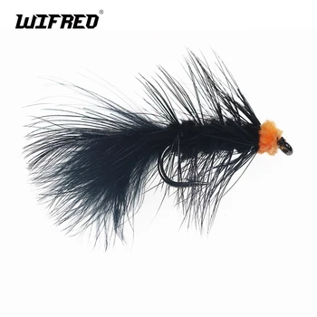 Wifreo 10PCS 6# fluefiske Insekt Svart Orange Egg Suge Igle Wooly Streamer Fly Ørret på Flue Fiske Agn Marabou Flashabou