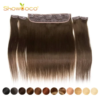 Showcoco One Piece Clip-In Human Hair Extensions Silky Straight 100% Remy Hår Klippet av Totalt 5 Stykker/Set 180g hårspenner