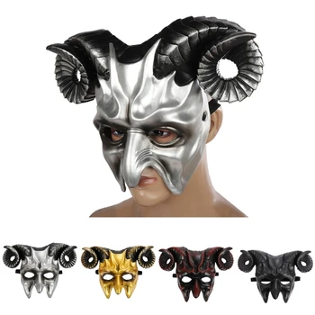 Demoner Maske Halloween Masquerade Maske Skremmende Halvparten ansiktsmaske Okse Horn Maske Djevelen Maske for Cosplay Kostyme Kvinner Menn Gave