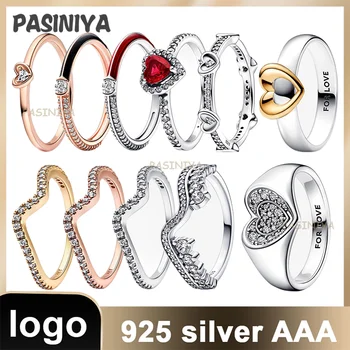 2023 Nye S925 Sterling Sølv Valentine ' s Day MEG Serie Hjertet Skinnende Bølge Asymmetrisk Pavé Ring Ferie Gave