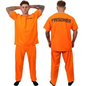 Voksen Beboer Drakt Pants Orange Fange Jumpsuit Jailbird Antrekk Halloween Oransje Fange Kostyme Menn Carnaval Fengsel Kostymer