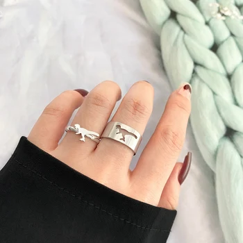 Trendy Sølv Farge Dinosaur Ringer For Kvinner, Menn Elsker Par Ringer Satt Vennskap Engasjement Bryllup Åpne Ringene 2021 Smykker