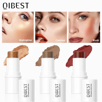 QIBEST Highlighter-Penn For Ansikt Contouring Bronzer Lyse 3D Kontur Makeup 3 I 1 Blush Øyenskygge Leppestift Stick For Kvinner