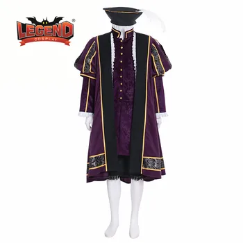 King henry Tudor-Perioden Middelalderske Menn cosplay lilla antrekk herre kong Menn Kostymer tudor tunika pels lue