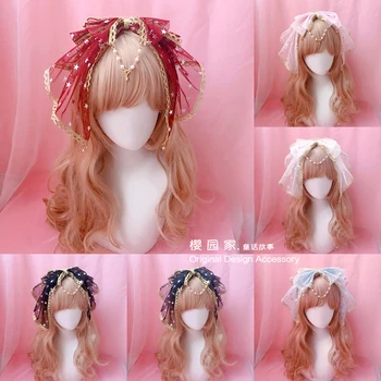 Japansk Hår tilbehør lolita Bell blonder bue jente håndlaget hår hoop Hodeplagg