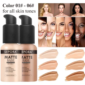 30ml SEPORA 6-Farge Matt Flytende Foundation Olje-Kontroll Vanntett Full Dekning Ansikts Naturlig Concealer Base Makeup Kosmetikk