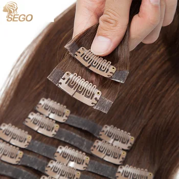 SEGO 16-24Inch Rett Klippet I Human Hair Extensions Tape I Håret Innslag Maskin Laget Naturlige Hår 8Pcs/set