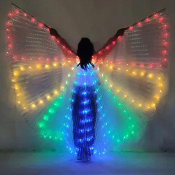 Ruoru LED Engel Vinger Jenter Belly Dance Kostymer Kid Barn Isis Vinger LED Rekvisitter Shining Light Party Dress Butterfly Dancewear