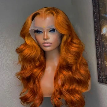 13x4 Ingefær Orange Kropp Bølge Human Hair Lace Front Wig 13x6 HD-Gjennomsiktige Blonder Frontal Menneskelig Hår Parykker Blonder Parykker For Kvinner
