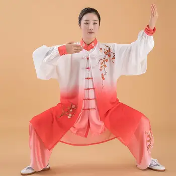 Kvinner Silke Sateng Kinesisk Tai Chi Passer Kvinnelige Kung Fu Wushu Kampsport Uniform Wing Chun Jakke Bukse Orientalsk Trening Klær