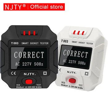 NJTY Outlet Socket Tester Digital Smart AC-Spenning Detektor 30mA Test RCD-Polaritet Fase Checker Krets Sjekk Bicolor Bakgrunnsbelysning