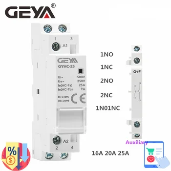 GEYA Husholdning Modulære AC Kontaktor AC220V 16A 2P 20A 25A 1NO 1NC 2NO 2NC 1NO1NC Aux-Kontaktor