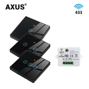 AXUS Wall Light Switch Trådløst RF433 Mhz Glass Panel Natt Lys Trykk på AV / PÅ-Bryter oppussing Fjernkontroll Mottaker