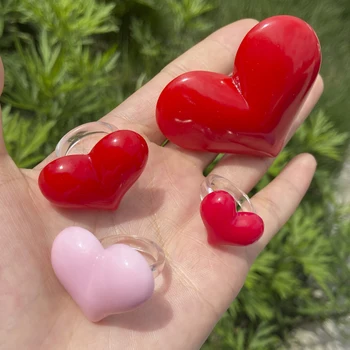 Mote Overdrevet Søte Hjerte Ringer for Kvinner Kreative Store Røde Romantisk Finger Ringer Engros Direkte Salg