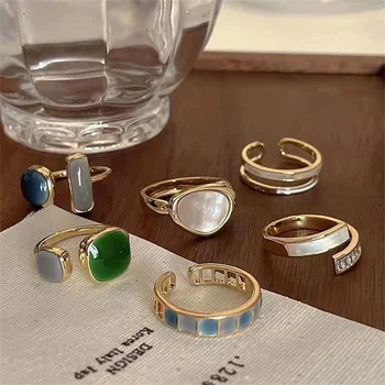 Fargerik, Minimalistisk Emalje Geometriske Ringer For Kvinner Kreative Drypper Olje Shell Uregelmessig Runde Åpningen Ring Partiet Smykker Gave