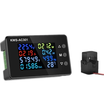 KWS AC 8in1 110 v 220 v 50 V~300V 100A Digital Power Energy Voltmeter Ammeter Spenning Wattmeter Kwh temperatur Måleren Tid Split CT