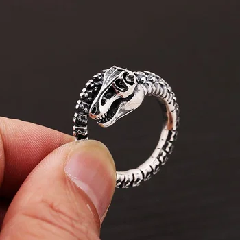 Vintage Punk Mote Kreative Dinosaur Skjelett Ringer for Menn Elskere pekefingeren Dragon Ring Justerbare Åpne Ringen Partiet Smykker