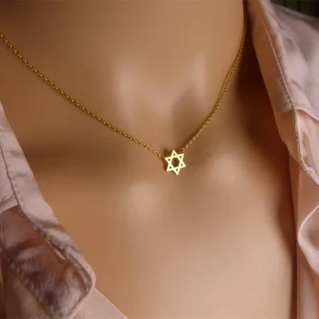Retro Jødiske Smykker Star of David Anheng Halskjede for Kvinner Kjede Rustfritt Stål Israel Emblem Talisman Tetning av Salomo Tegn