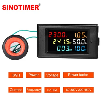 LCD Digital Panel Wattmeter Energi Strøm-Måleren Spenning Voltmeter Gjeldende Ammeter Frekvens Indikator AC 110 V 220 V 380V 100A
