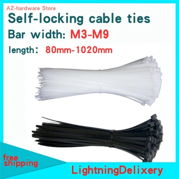 Selvlåsende kabel-tie store stropping plast snap feste stroppen ledning hvit/svart 50PCS